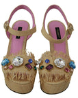 Dolce & Gabbana Beige Silk Strap Wedge Sandals