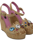 Dolce & Gabbana Beige Silk Strap Wedge Sandals