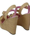 Dolce & Gabbana Beige Silk Strap Wedge Sandals