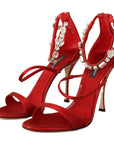 Dolce & Gabbana Red Crystal-Embellished Heel Sandals