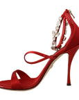 Dolce & Gabbana Red Crystal-Embellished Heel Sandals