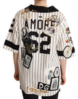 Dolce & Gabbana Elegant Striped V-Neck Blouse with Charms