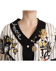 Dolce & Gabbana Elegant Striped V-Neck Blouse with Charms