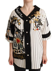 Dolce & Gabbana Elegant Striped V-Neck Blouse with Charms