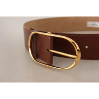 Dolce & Gabbana Elegant Brown Leather Belt with Gold Buckle
