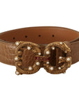 Dolce & Gabbana Elegant Croco Leather Amore Belt with Pearls