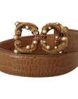 Dolce & Gabbana Elegant Croco Leather Amore Belt with Pearls