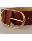 Dolce & Gabbana Elegant Maroon Leather Belt with Gold Accents