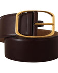 Dolce & Gabbana Elegant Dark Brown Leather Belt with Gold Buckle