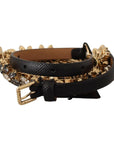 Dolce & Gabbana Elegant Crystal Daisy Chain Leather Belt