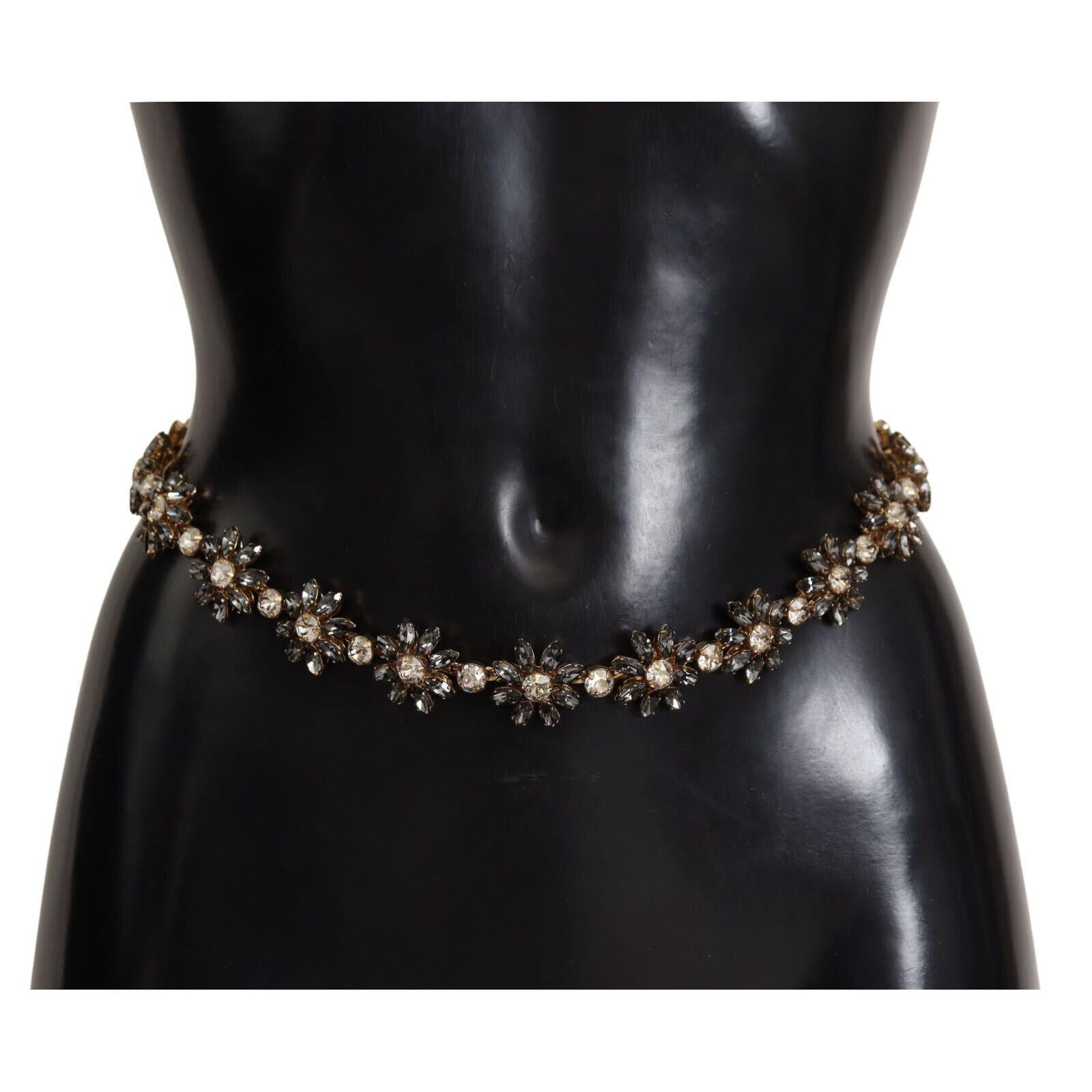 Dolce & Gabbana Elegant Crystal Daisy Chain Leather Belt  display picture 1