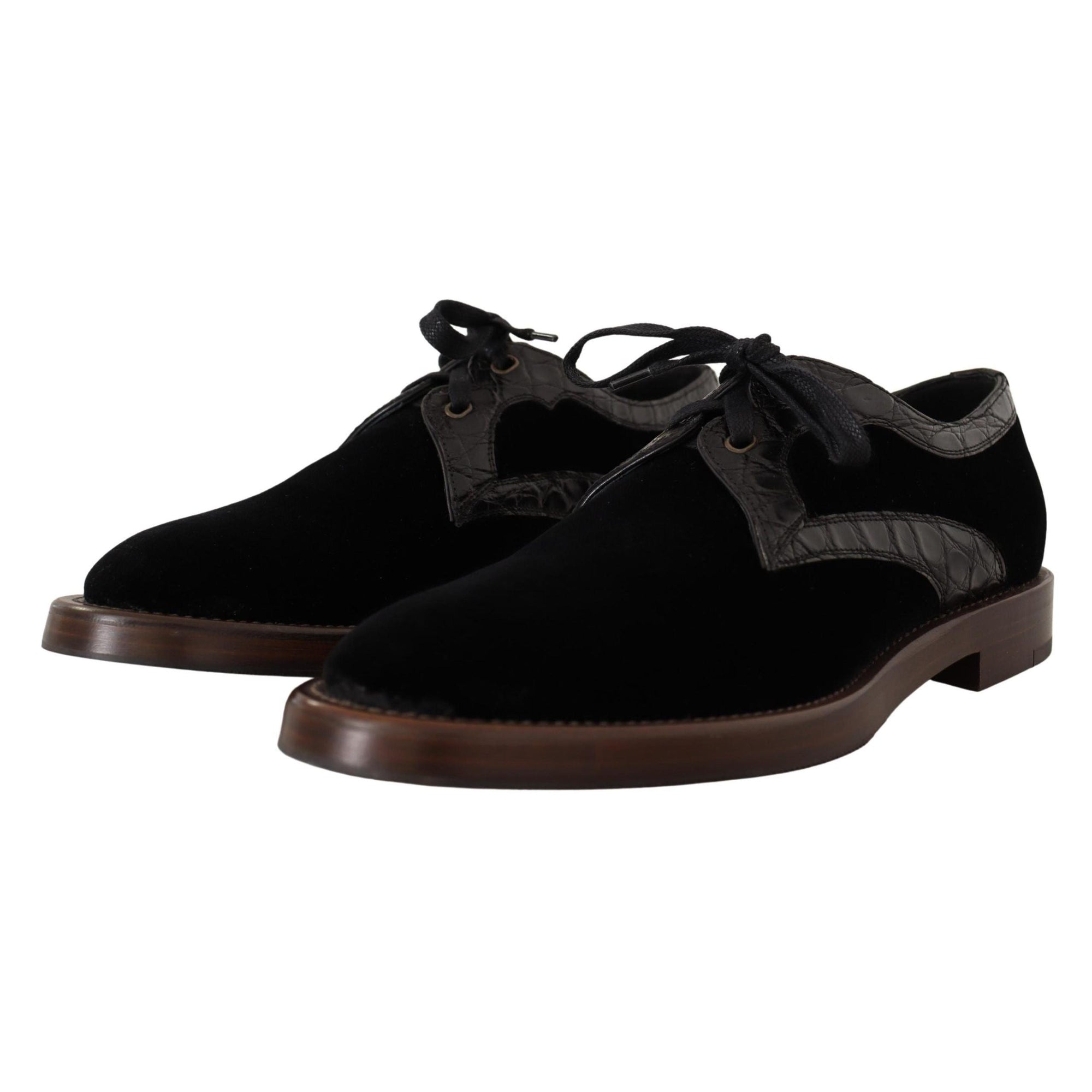Dolce & Gabbana Elegant Black Velvet & Exotic Leather Dress Shoes