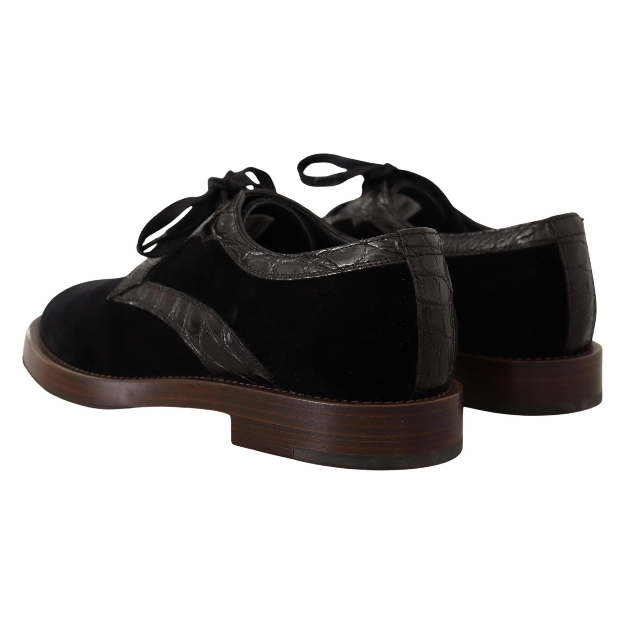 Dolce & Gabbana Elegant Black Velvet & Exotic Leather Dress Shoes