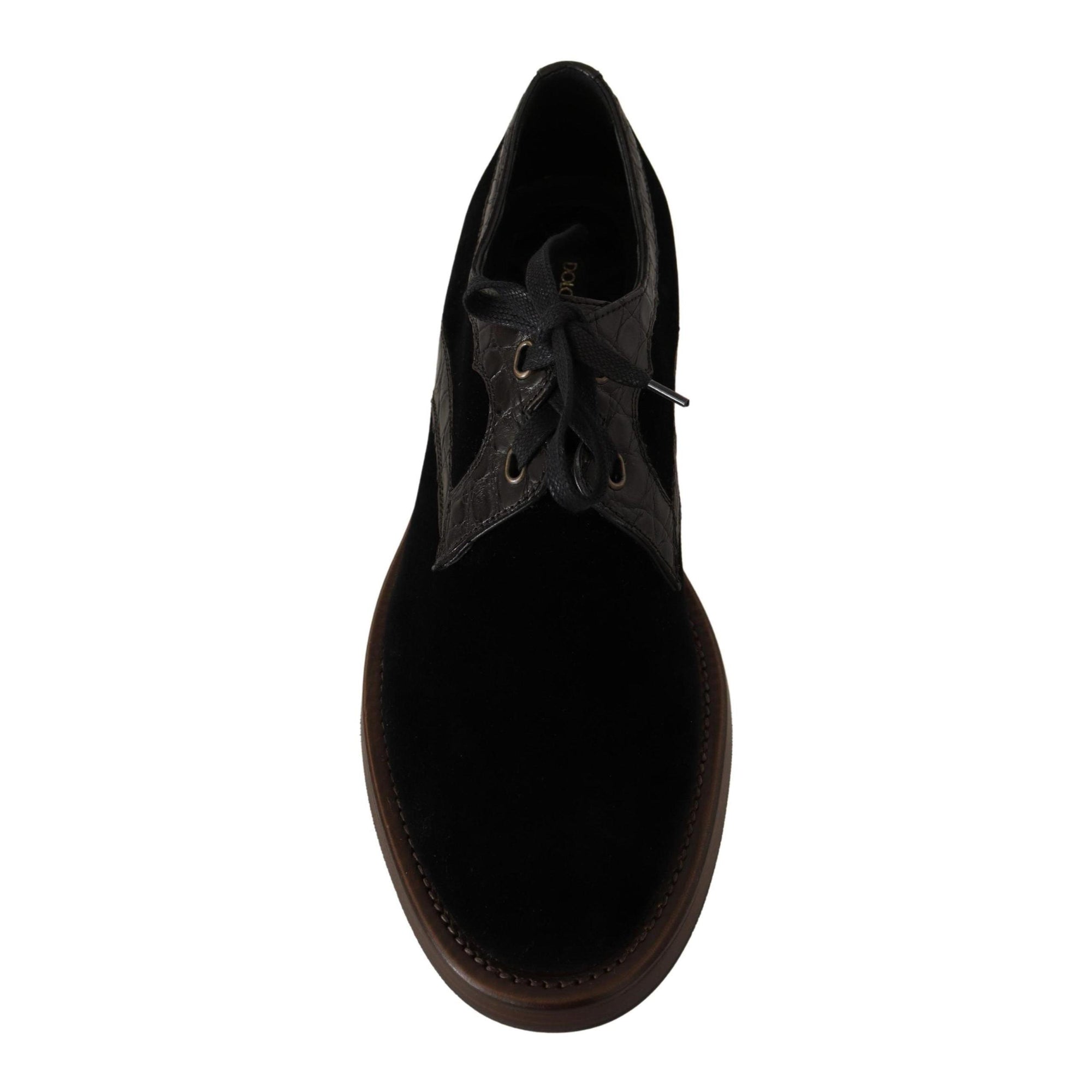 Dolce & Gabbana Elegant Black Velvet & Exotic Leather Dress Shoes