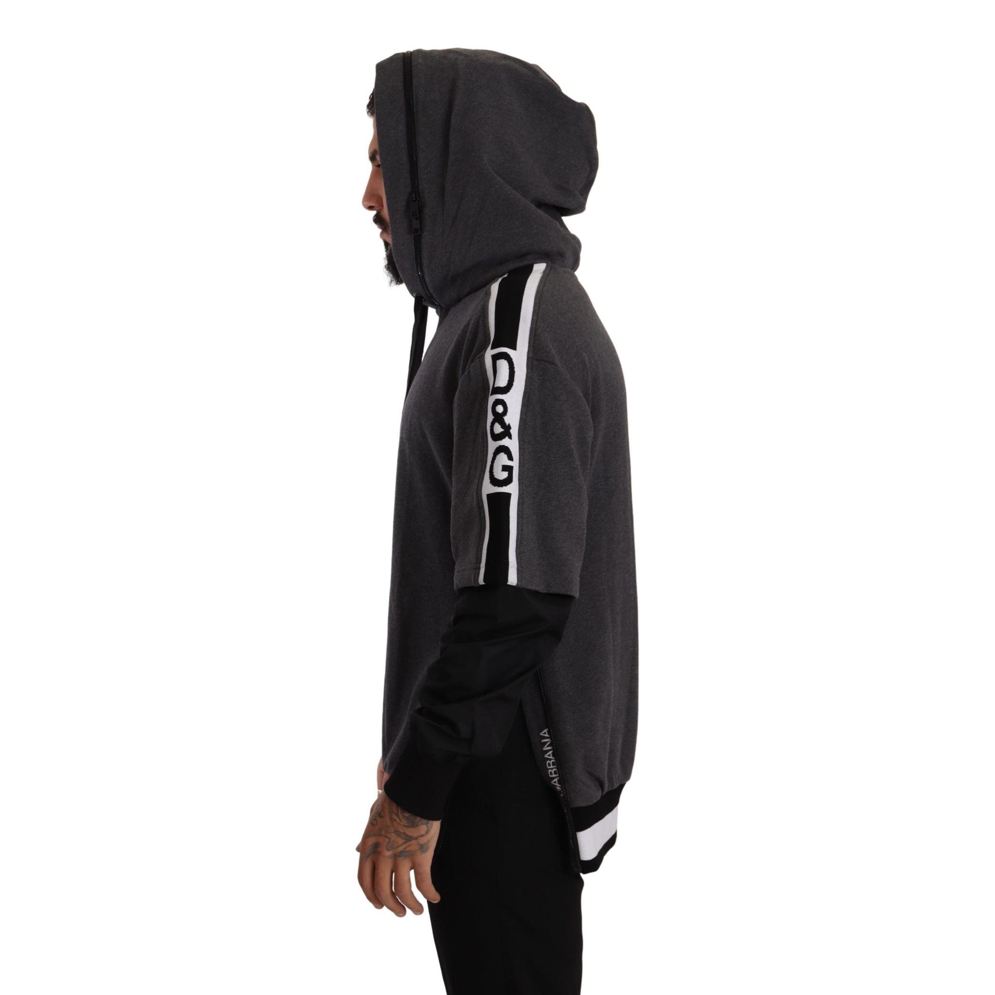 Dolce & Gabbana Elegant Hooded Black & Gray Pullover Sweatshirt
