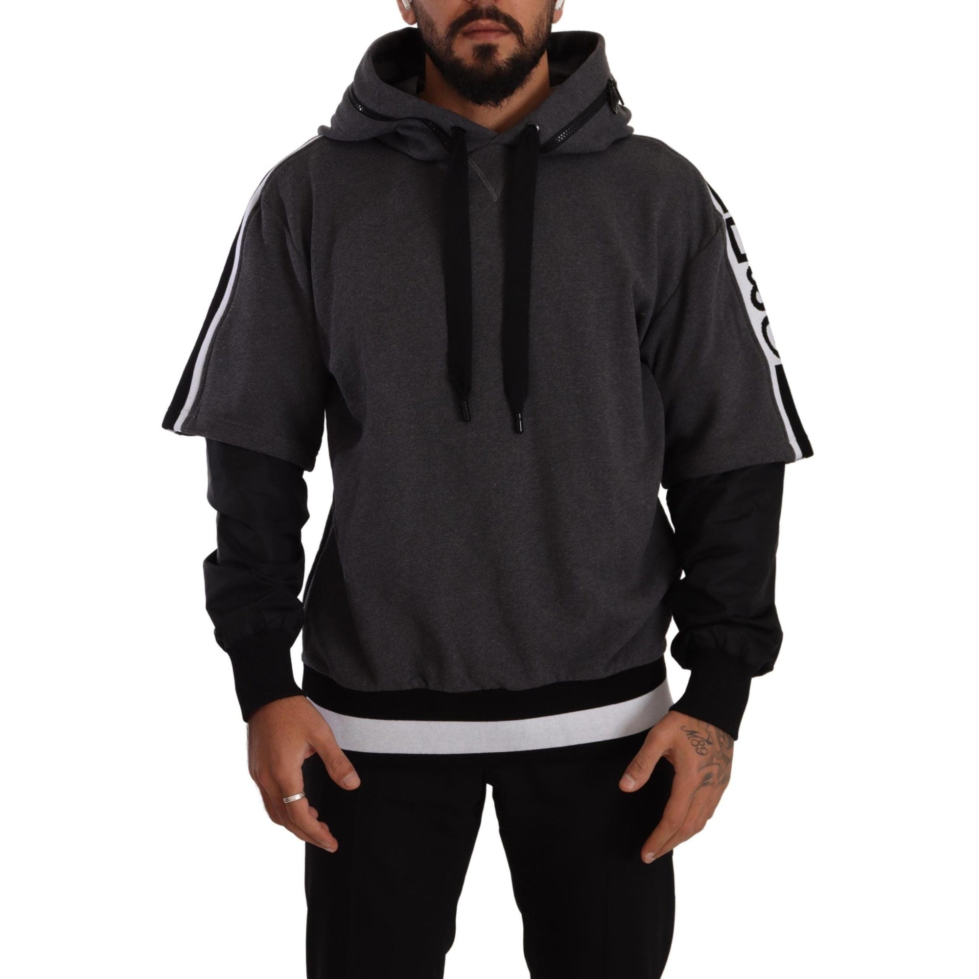 Dolce & Gabbana Elegant Hooded Black & Gray Pullover Sweatshirt