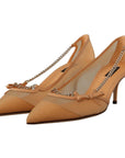 Dolce & Gabbana Elegant Beige Mesh Pumps with Silver Chains