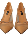 Dolce & Gabbana Elegant Beige Mesh Pumps with Silver Chains
