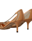 Dolce & Gabbana Elegant Beige Mesh Pumps with Silver Chains