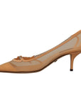 Dolce & Gabbana Elegant Beige Mesh Pumps with Silver Chains