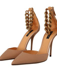 Dolce & Gabbana Elegant Beige Silk Ankle Strap Pumps