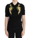 Dolce & Gabbana Elegant Black Silk Floral Polo Top