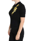Dolce & Gabbana Elegant Black Silk Floral Polo Top