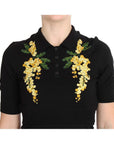 Dolce & Gabbana Elegant Black Silk Floral Polo Top