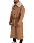 Dolce & Gabbana Opulent Beige Shearling-Collar Overcoat