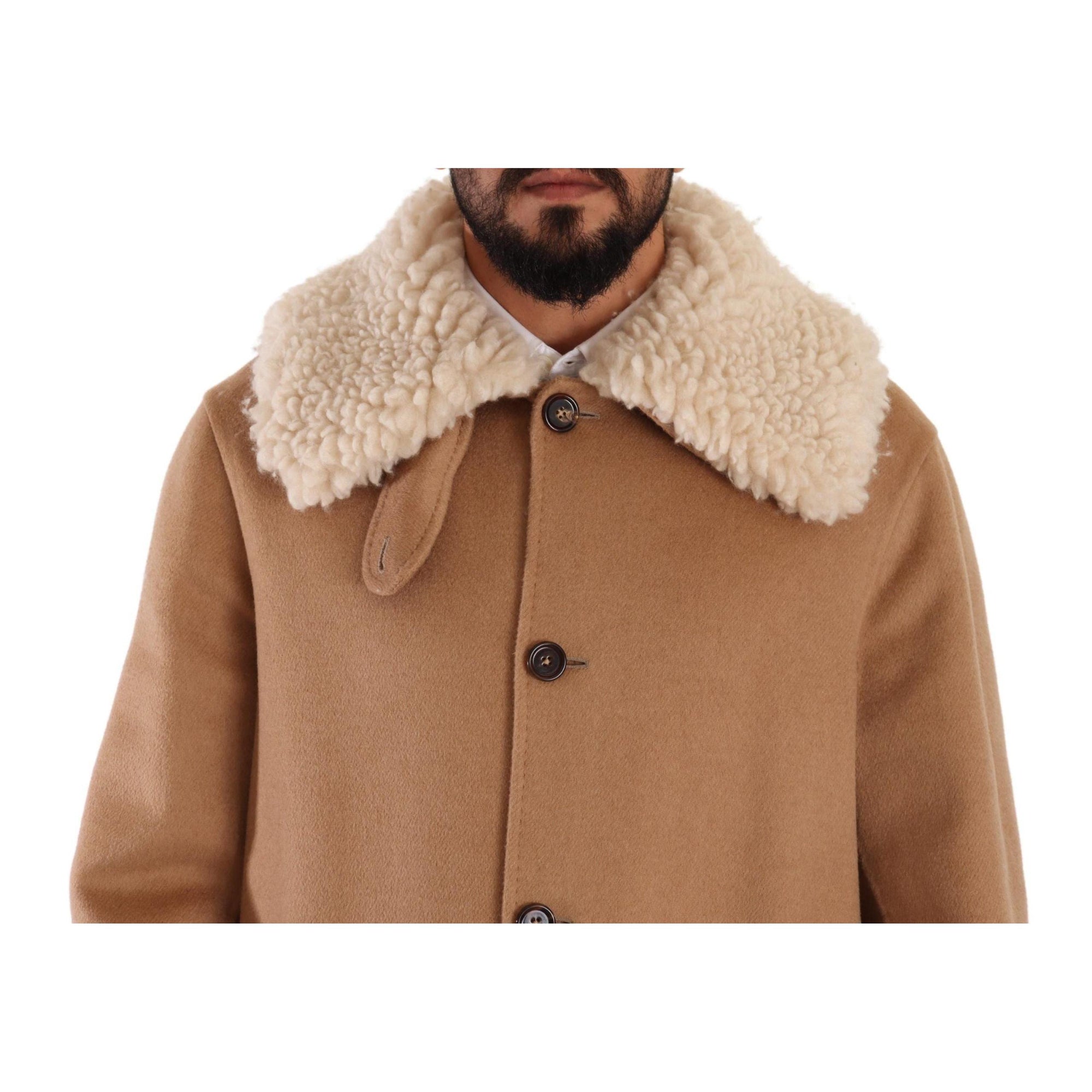 Dolce & Gabbana Opulent Beige Shearling-Collar Overcoat