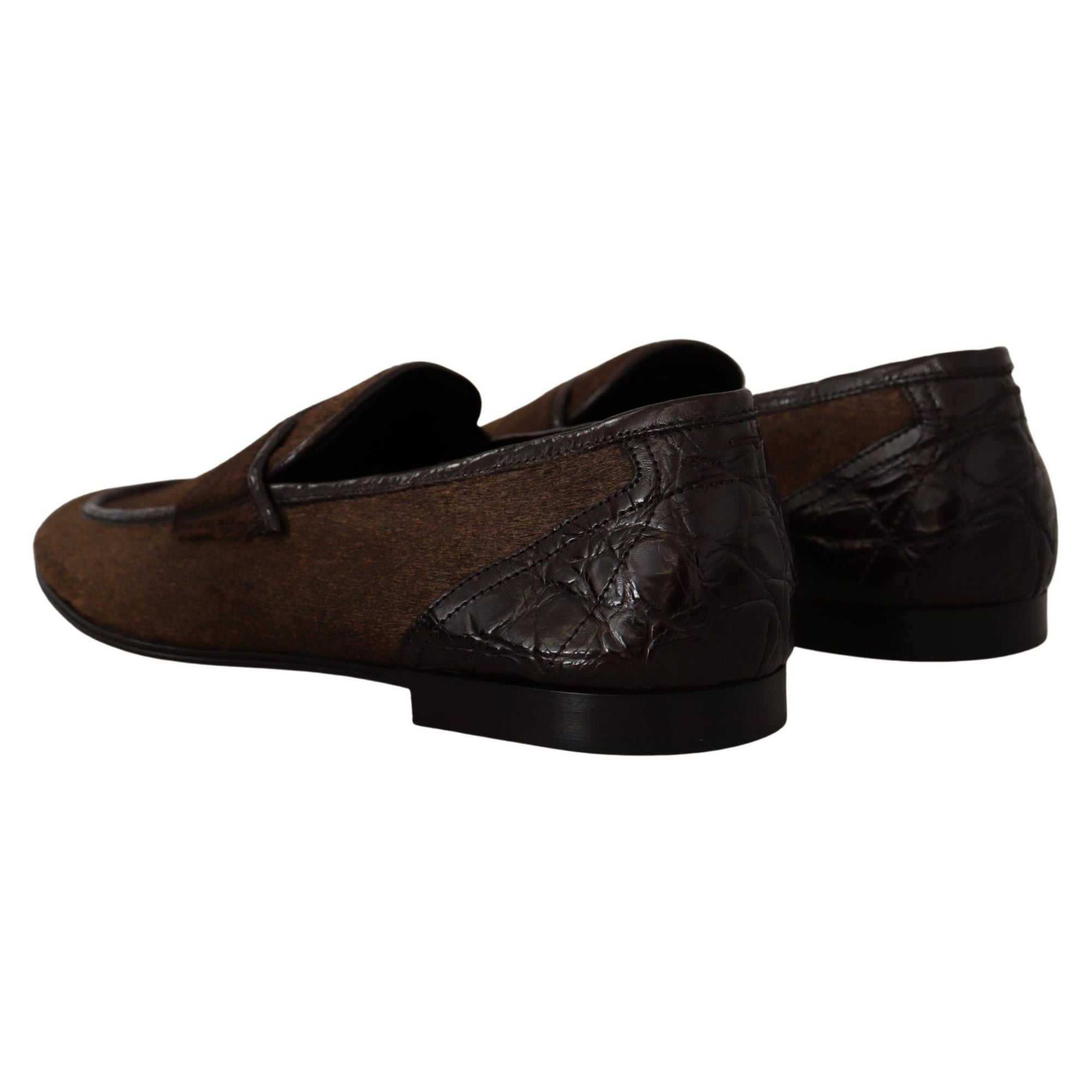 Dolce & Gabbana Elegant Brown Caiman Leather Loafers