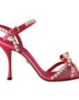 Dolce & Gabbana Elegant Pink Pearl Embellished Heels Sandals