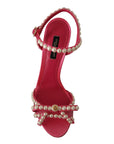 Dolce & Gabbana Elegant Pink Pearl Embellished Heels Sandals
