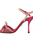 Dolce & Gabbana Elegant Pink Pearl Embellished Heels Sandals