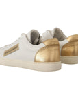 Dolce & Gabbana Elegant White Leather Sneakers with Gold Accents