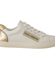 Dolce & Gabbana Elegant White Leather Sneakers with Gold Accents