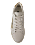 Dolce & Gabbana Elegant White Leather Sneakers with Gold Accents