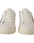 Dolce & Gabbana Elegant White Leather Sneakers with Gold Accents
