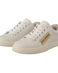 Dolce & Gabbana Elegant White Leather Sneakers with Gold Accents