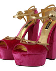 Dolce & Gabbana Ethereal Pink Velvet Crystal Sandals