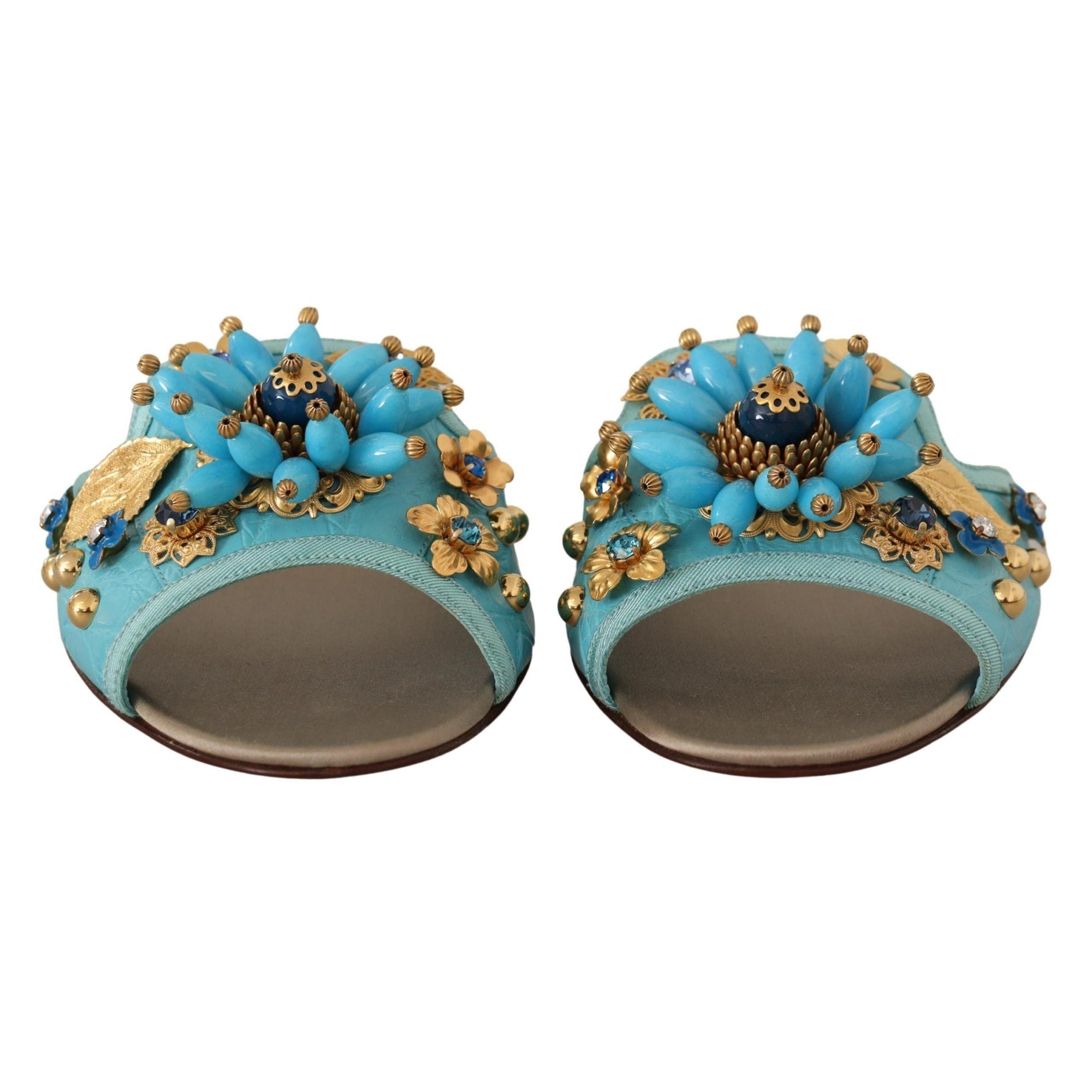Dolce & Gabbana Exquisite Crystal-Embellished Exotic Leather Sandals