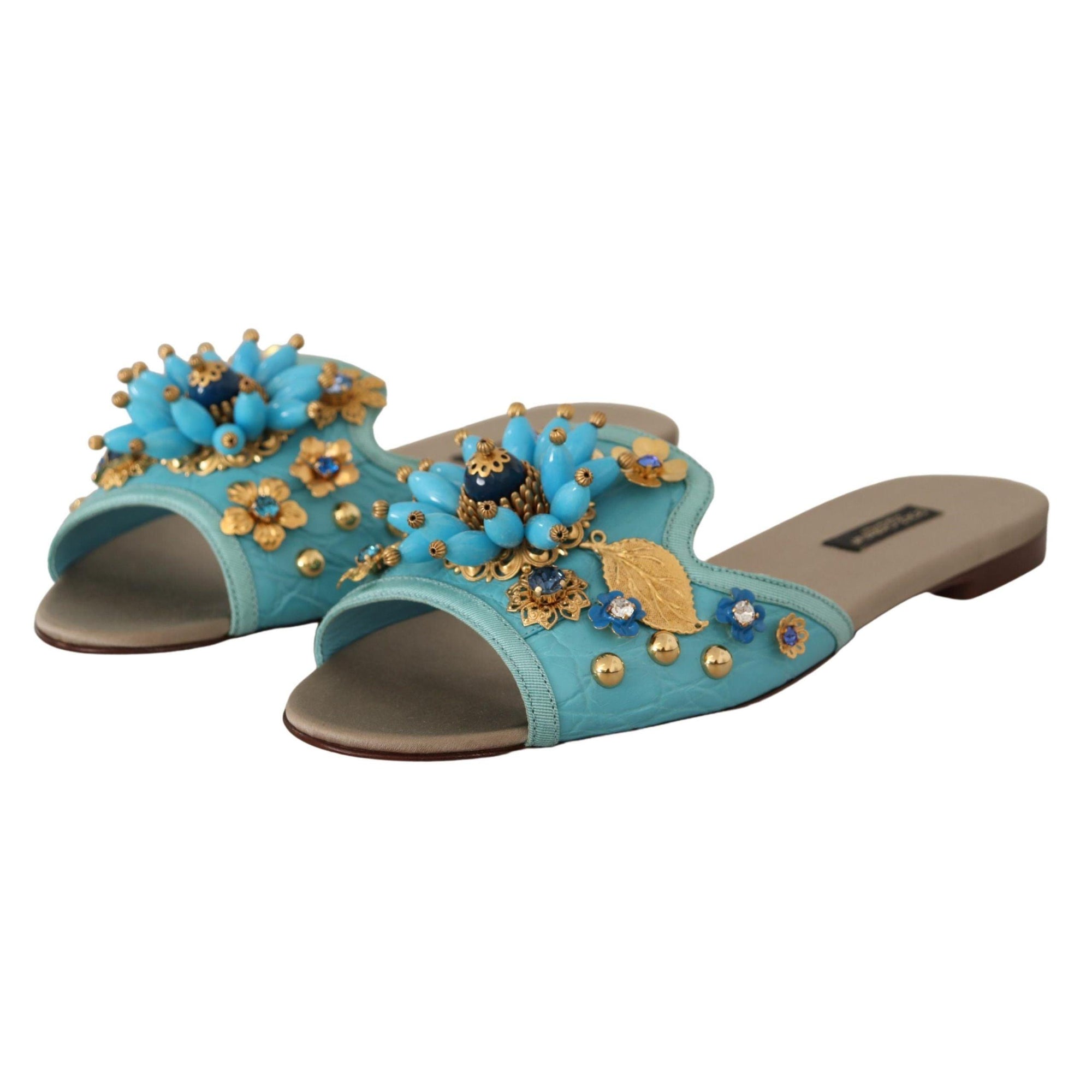 Dolce & Gabbana Exquisite Crystal-Embellished Exotic Leather Sandals