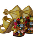 Dolce & Gabbana Stunning Crystal-Embellished Yellow Leather Sandals