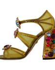 Dolce & Gabbana Stunning Crystal-Embellished Yellow Leather Sandals