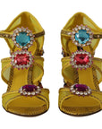Dolce & Gabbana Stunning Crystal-Embellished Yellow Leather Sandals