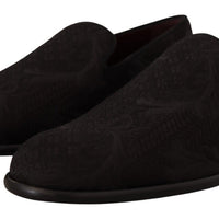 Dolce & Gabbana Black Floral Brocade Slippers
