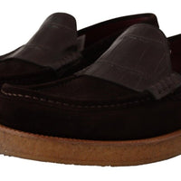 Dolce & Gabbana Elegant Suede Crocodile Loafers in Brown