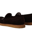 Dolce & Gabbana Elegant Suede Crocodile Loafers in Brown