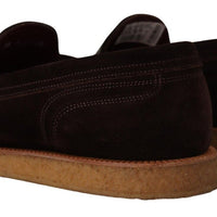 Dolce & Gabbana Elegant Suede Crocodile Loafers in Brown