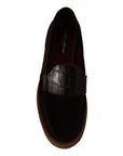 Dolce & Gabbana Elegant Suede Crocodile Loafers in Brown